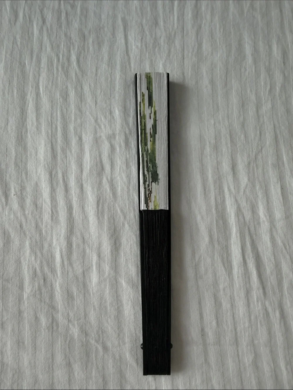 Foldable Hand Fan with Green Tree Design Vintage